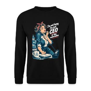 Retro Chefin: CEO of this conversation - Unisex Pullover - Schwarz - Vorne - Alina (178cm) & Michal (187cm)