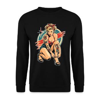 Rockabilly Pin-Up: Old School Tattoo Style - Unisex Pullover - Schwarz - Vorne - Alina (178cm) & Michal (187cm)