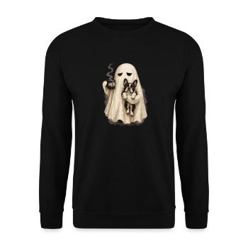 Geist Mit Französischer Bulldogge Und MEH Spruch - Unisex Pullover - Schwarz - Vorne - Alina (178cm) & Michal (187cm)