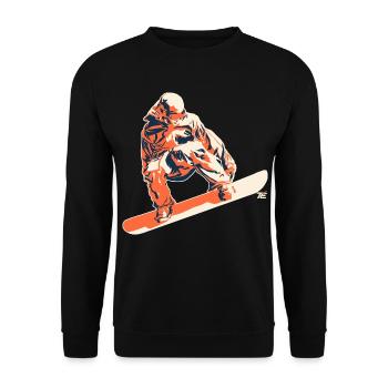 Snowboarder im Sprung – Retro Stil - Unisex Pullover - Schwarz - Vorne - Alina (178cm) & Michal (187cm)