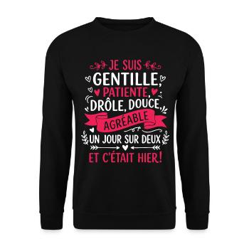 Ich-bin-freundlich - Unisex Pullover - Schwarz - Vorne - Alina (178cm) & Michal (187cm)