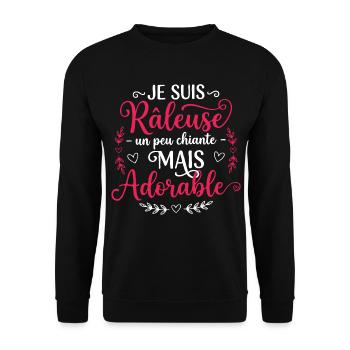 Ich bin mürrisch, ein bisschen nervig, aber niedlich - Unisex Pullover - Schwarz - Vorne - Alina (178cm) & Michal (187cm)