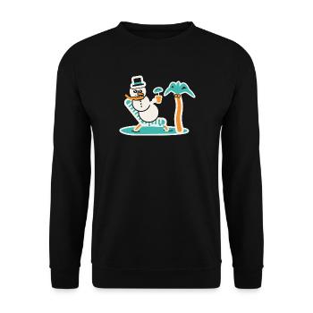Schneemann im Liegestuhl - Unisex Pullover - Schwarz - Vorne - Alina (178cm) & Michal (187cm)