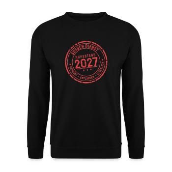 Ruhestand 2027 Stempel - Unisex Pullover - Schwarz - Vorne - Alina (178cm) & Michal (187cm)