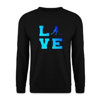 Geschenkidee für eine Ballsportlerin mit Unihockey - Unisex Pullover - Schwarz - Vorne - Alina (178cm) & Michal (187cm)