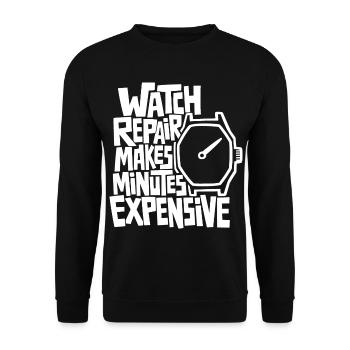 Uhrenreparatur macht Minuten teuer - Unisex Pullover - Schwarz - Vorne - Alina (178cm) & Michal (187cm)