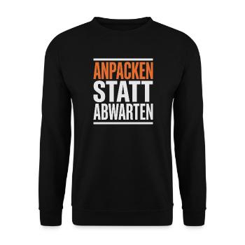 Anpacken statt Abwarten Handwerk - Unisex Pullover - Schwarz - Vorne - Alina (178cm) & Michal (187cm)