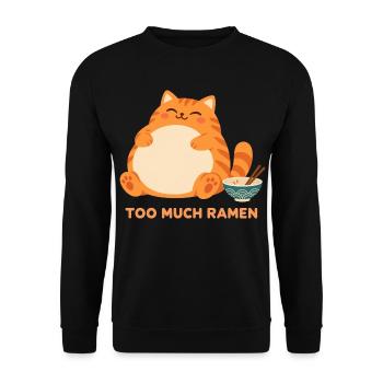 Zu Viel Ramen Lustige Gamer Katze Anime Kawaii - Unisex Pullover - Schwarz - Vorne - Alina (178cm) & Michal (187cm)