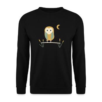 Schleiereule über Wiesengras - Unisex Pullover - Schwarz - Vorne - Alina (178cm) & Michal (187cm)