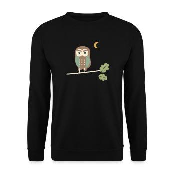 Braune Eule in der Eiche - Unisex Pullover - Schwarz - Vorne - Alina (178cm) & Michal (187cm)