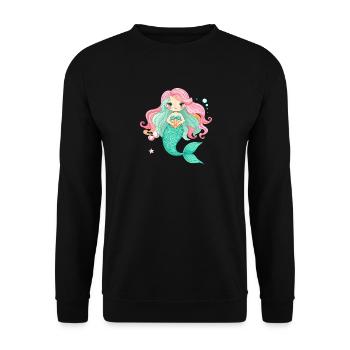 Kawaii Meerjungfrau Rosa Haare Süßes Kinder Shirt - Unisex Pullover - Schwarz - Vorne - Alina (178cm) & Michal (187cm)