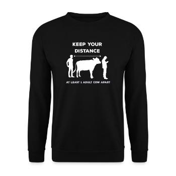 Keep your distance - 1 erwachsene Kuh Abstand - Unisex Pullover - Schwarz - Vorne - Alina (178cm) & Michal (187cm)