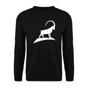 Steinbock-Silhouette auf Berg Mondlicht - Unisex Pullover - Schwarz - Vorne - Alina (178cm) & Michal (187cm)