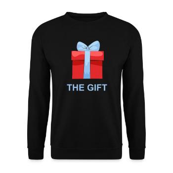 Rotes Geschenk mit Blauem Band - Unisex Pullover - Schwarz - Vorne - Alina (178cm) & Michal (187cm)