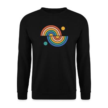 Zwei Regenbogen aus Halbkreisen im Retro-Look - Unisex Pullover - Schwarz - Vorne - Alina (178cm) & Michal (187cm)