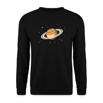 Ringplanet mit Rasterschatten und Sternen - Unisex Pullover - Schwarz - Vorne - Alina (178cm) & Michal (187cm)