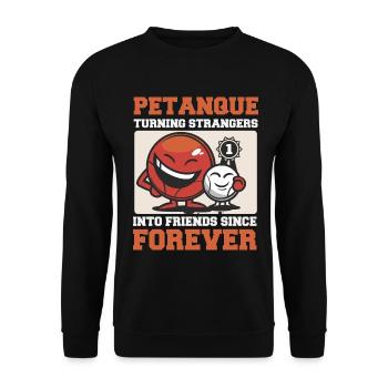 Boule macht Fremde zu Freunden – Pétanque - Unisex Pullover - Schwarz - Vorne - Alina (178cm) & Michal (187cm)