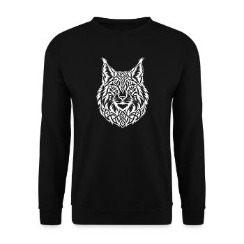 Luchskopf mit filigranem nordischen Knotenwerk - Unisex Pullover - Schwarz - Vorne - Alina (178cm) & Michal (187cm)