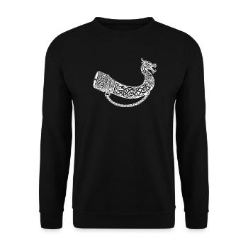 Nordisches Kriegshorn mit Drachenkopf und Knotenwerk - Unisex Pullover - Schwarz - Vorne - Alina (178cm) & Michal (187cm)