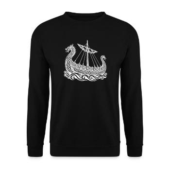 Wikingerdrachen-Langschiff auf Zierwellen - Unisex Pullover - Schwarz - Vorne - Alina (178cm) & Michal (187cm)
