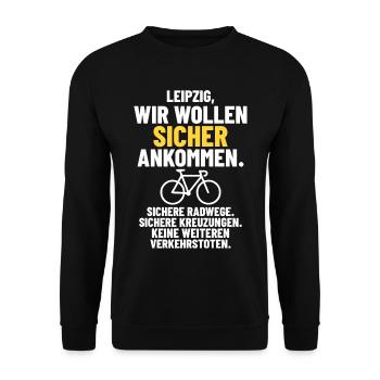 Leipzig – Wir wollen sicher ankommen - Unisex Pullover - Schwarz - Vorne - Alina (178cm) & Michal (187cm)