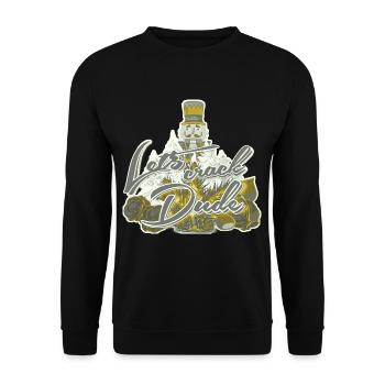 Feiertagshumor Nussknacker lässt Kerl Gold knacken - Unisex Pullover - Schwarz - Vorne - Alina (178cm) & Michal (187cm)