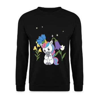 Einhorn Blumen Kinder märchenhaft Kornblume - Unisex Pullover - Schwarz - Vorne - Alina (178cm) & Michal (187cm)