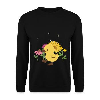 Küken Blumen Kinder Vogel Design Geschenkidee - Unisex Pullover - Schwarz - Vorne - Alina (178cm) & Michal (187cm)