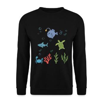 Seeteufel Unterwasser Kinder Hai Meeresschildkröte - Unisex Pullover - Schwarz - Vorne - Alina (178cm) & Michal (187cm)