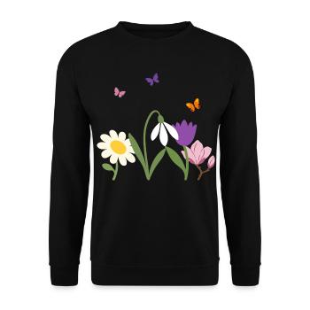 Blumen botanisch Garten Zeichnung Geschenkidee - Unisex Pullover - Schwarz - Vorne - Alina (178cm) & Michal (187cm)