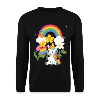 Einhorn Blumen Kinder Fabelwesen Regenbogen - Unisex Pullover - Schwarz - Vorne - Alina (178cm) & Michal (187cm)