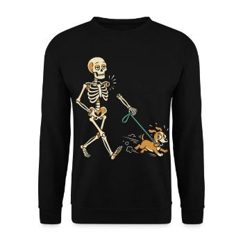 Stürmische Gassirunde Skelett - Unisex Pullover - Schwarz - Vorne - Alina (178cm) & Michal (187cm)