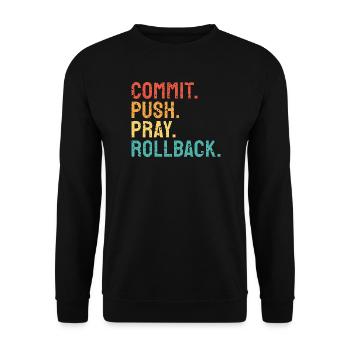 Commit Push Pray Rollback DevOps Engineer - Unisex Pullover - Schwarz - Vorne - Alina (178cm) & Michal (187cm)
