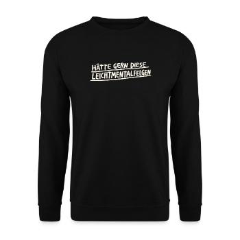 Leichtmentalfelgen Wortspiel - Unisex Pullover - Schwarz - Vorne - Alina (178cm) & Michal (187cm)