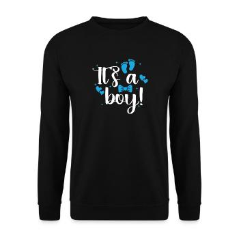 Gender Reveal: Es ist eine Ankündigung eines Jungen - Unisex Pullover - Schwarz - Vorne - Alina (178cm) & Michal (187cm)
