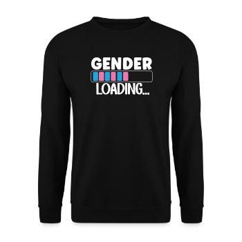 Geschlecht lädt Schwangerschaftsankündigung Geschlecht - Unisex Pullover - Schwarz - Vorne - Alina (178cm) & Michal (187cm)