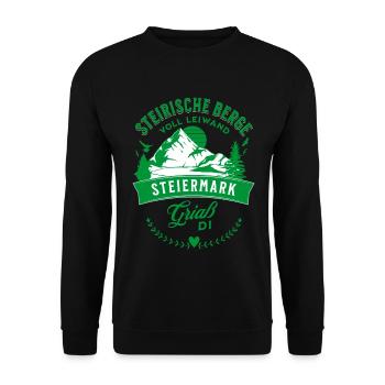 Steirische Berge Voll Leiwand Griaß Di Steiermark  - Unisex Pullover - Schwarz - Vorne - Alina (178cm) & Michal (187cm)