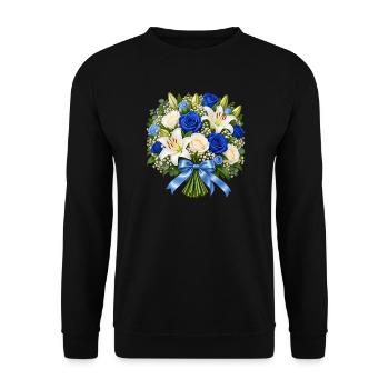 Blauer Rosenstrauß mit Lilien - Unisex Pullover - Schwarz - Vorne - Alina (178cm) & Michal (187cm)