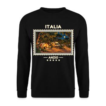 Italien Anzio Camping Vintage Reisemarke - Unisex Pullover - Schwarz - Vorne - Alina (178cm) & Michal (187cm)