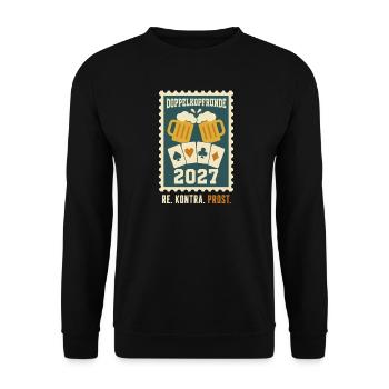 Doppelkopfrunde 2027 Re Kontra Prost – Doko - Unisex Pullover - Schwarz - Vorne - Alina (178cm) & Michal (187cm)