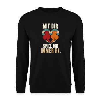 Mit dir spiel ich immer Re – Doppelkopf Paar - Unisex Pullover - Schwarz - Vorne - Alina (178cm) & Michal (187cm)