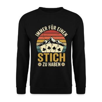 Immer Fuer einen Stich zu haben Schafkopf Card  - Unisex Pullover - Schwarz - Vorne - Alina (178cm) & Michal (187cm)