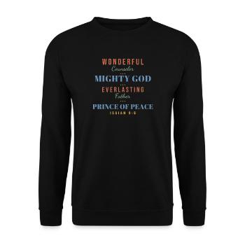 Wonderful Counselor Mighty God – Isaiah 9:6 - Unisex Pullover - Schwarz - Vorne - Alina (178cm) & Michal (187cm)