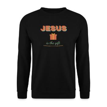 Jesus Is the Gift – Retro Christian Xmas - Unisex Pullover - Schwarz - Vorne - Alina (178cm) & Michal (187cm)