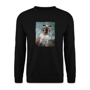 Siamkatze Selfie mit Tornado - Unisex Pullover - Schwarz - Vorne - Alina (178cm) & Michal (187cm)