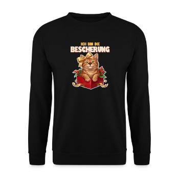 Weihnachtskatze - Ich bin die Bescherung - Unisex Pullover - Schwarz - Vorne - Alina (178cm) & Michal (187cm)