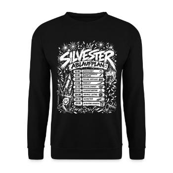 Silvester Ablaufplan - Unisex Pullover - Schwarz - Vorne - Alina (178cm) & Michal (187cm)