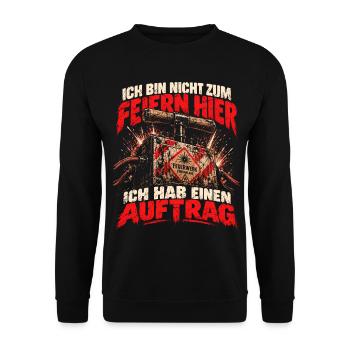 Nicht zum Feiern hier – Ich hab einen Auftrag - Unisex Pullover - Schwarz - Vorne - Alina (178cm) & Michal (187cm)