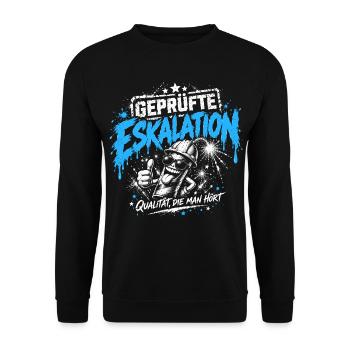 Geprüfte Eskalation – Qualität, die man hört - Unisex Pullover - Schwarz - Vorne - Alina (178cm) & Michal (187cm)