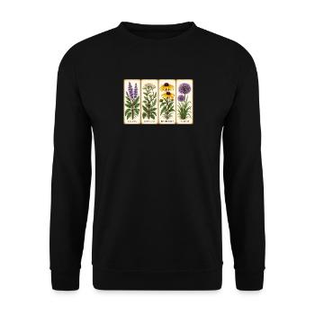 Vintage Pflanzenkarten Serie: Vier Blüten - Unisex Pullover - Schwarz - Vorne - Alina (178cm) & Michal (187cm)